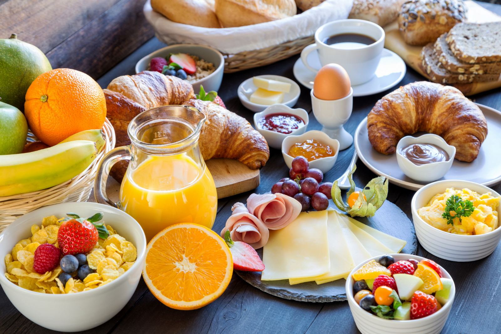 Breakfast laid out on a table