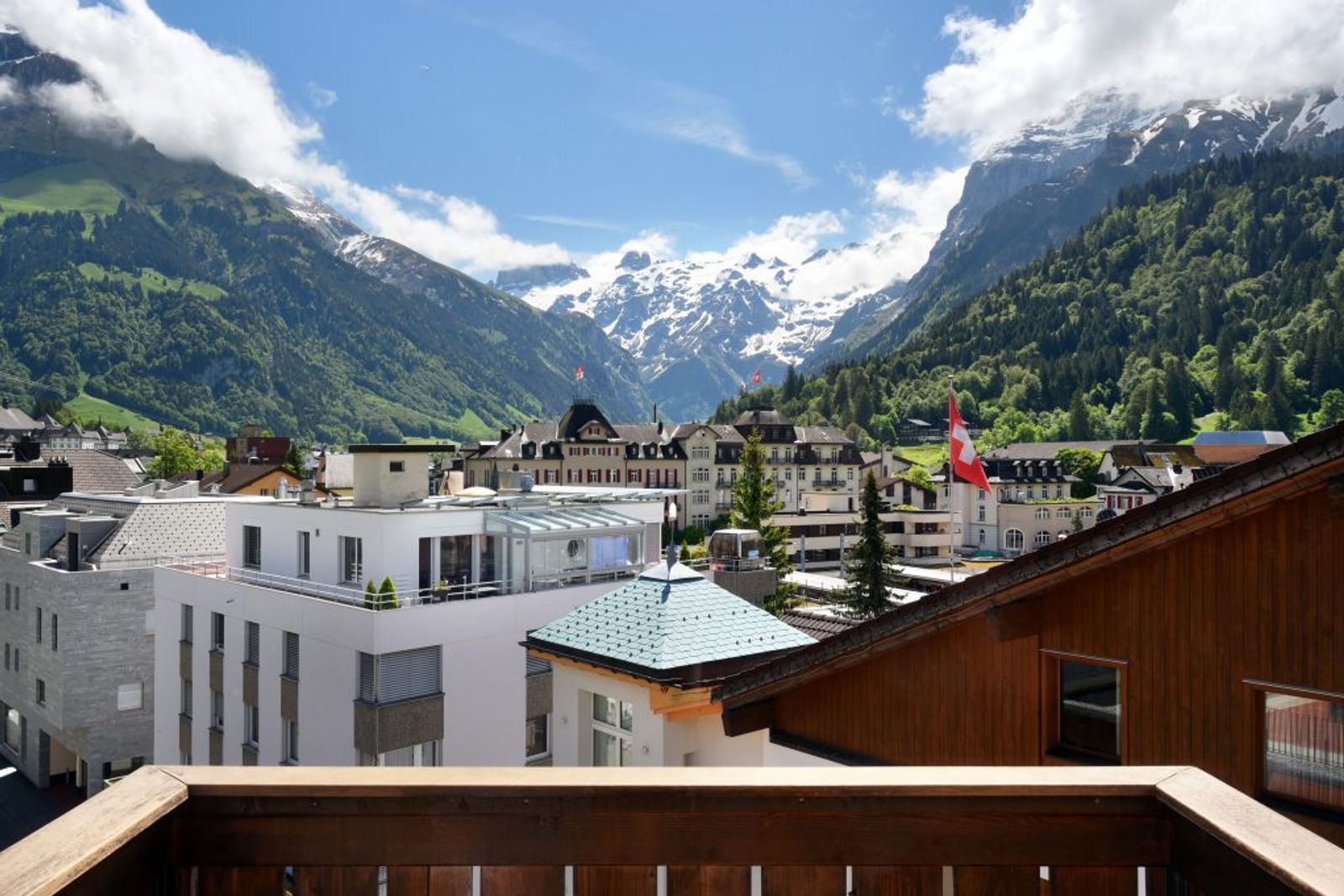 View from the hotel roof terrace over Engelberg