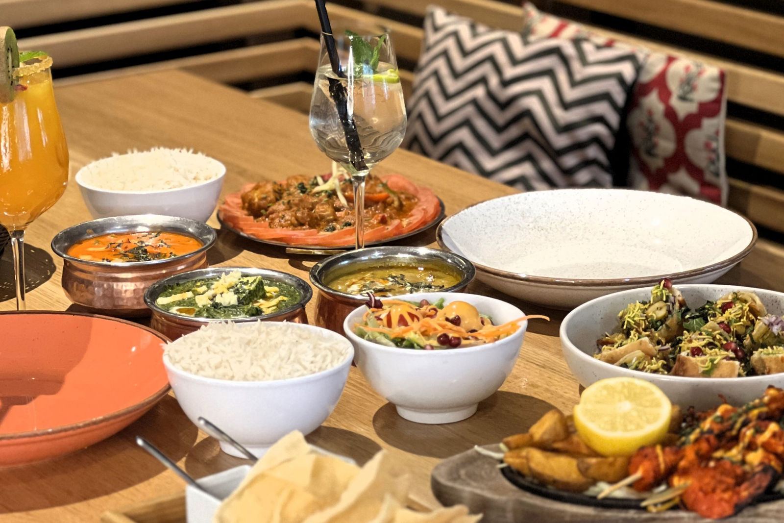 Indian dishes on a table at Spice Bazaar
