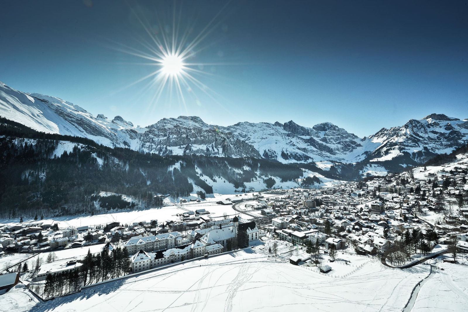 Engelberg in winter, seen from above